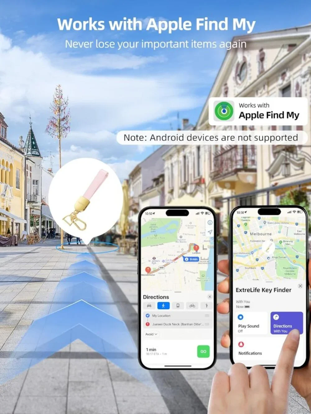 Leather Keychain Tracker for Apple Find My, Rechargeable & Stylish Accessory